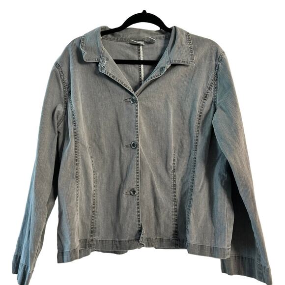 Chico's Light Gray Button Front Stretch  Collared Jean Jacket Size 2 (Large) - Picture 7 of 7